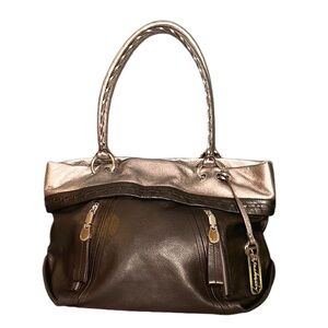 B MAKOWSKI BUTTERY SOFT BLACK & SILVER LEATHER SLOUCHY SHOULDER / TOTE BAG